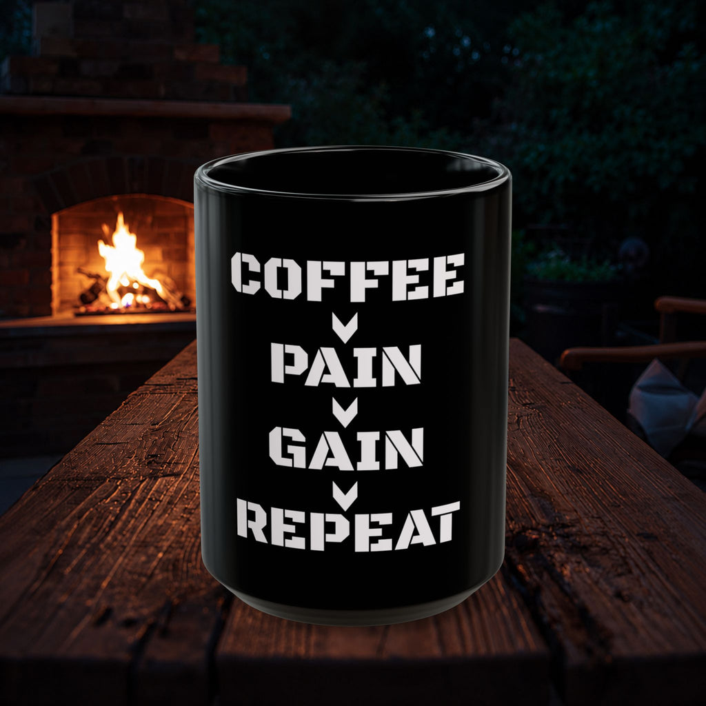 Coffee Mug — "Coffee - Pain - Gain - Repeat" Ceramic Mug