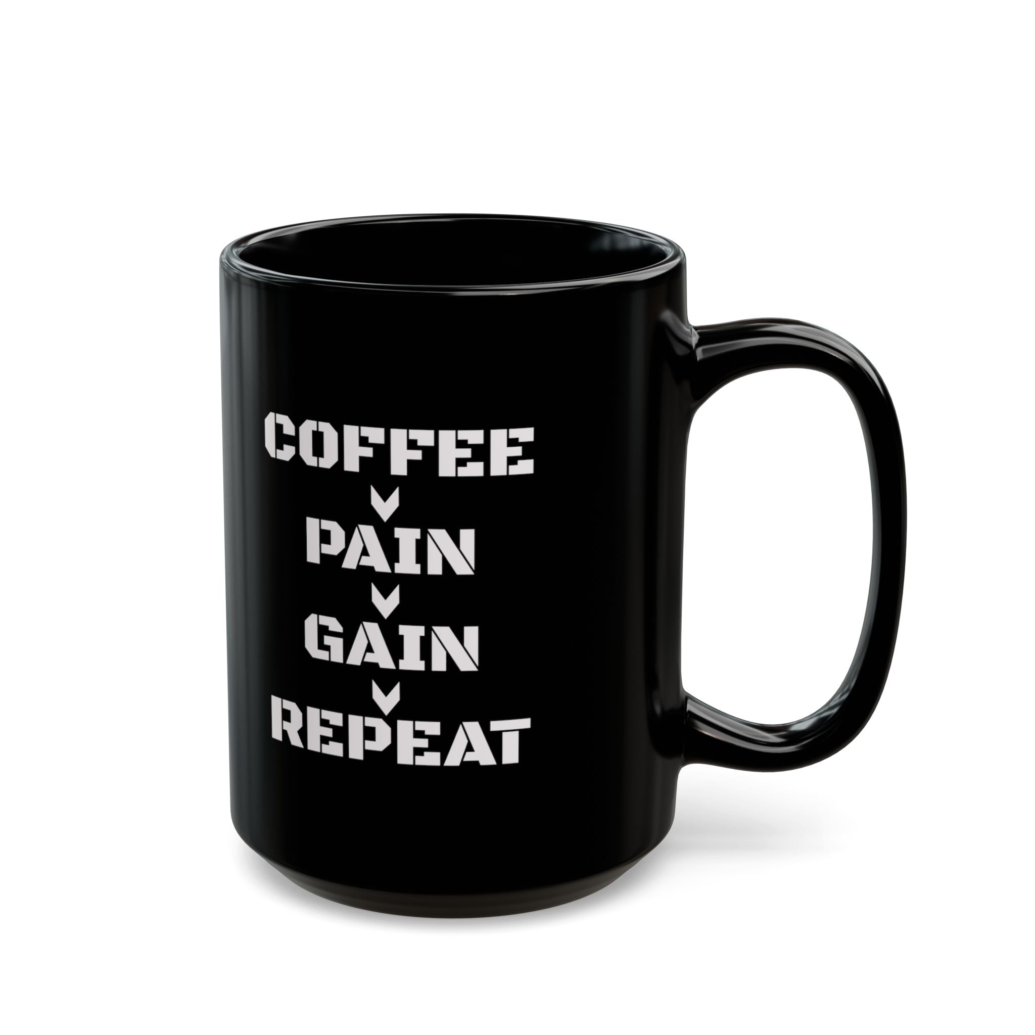 Coffee Mug — "Coffee - Pain - Gain - Repeat" Ceramic Mug