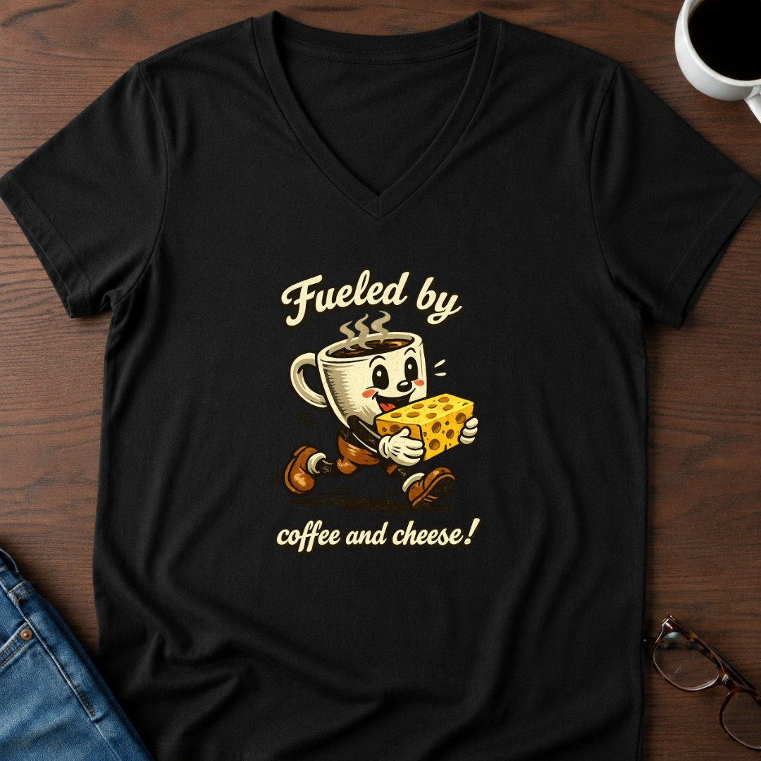Fueled By Coffee & Cheese V-Neck Tee