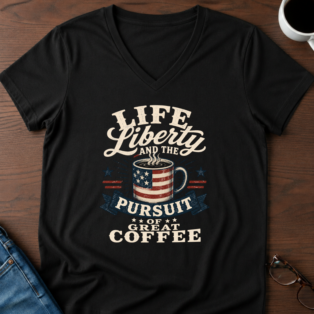 Life, Liberty & The Pursuit Of Great Coffee V-Neck Tee