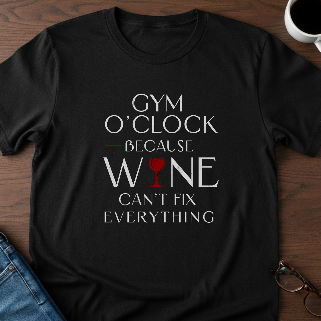 Gym O'Clock Because Wine Can't Fix Everything T-Shirt