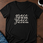 Grace Got Me Here, Grace Will Get Me There V-Neck Tee