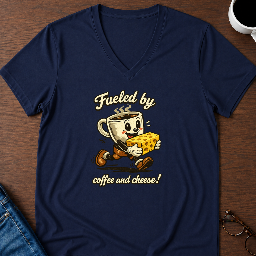 Fueled By Coffee & Cheese V-Neck Tee