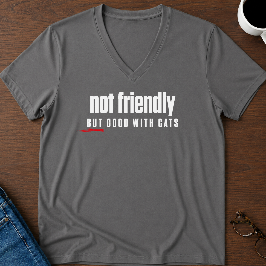 Not Friendly, But Good With Cats V-Neck Tee