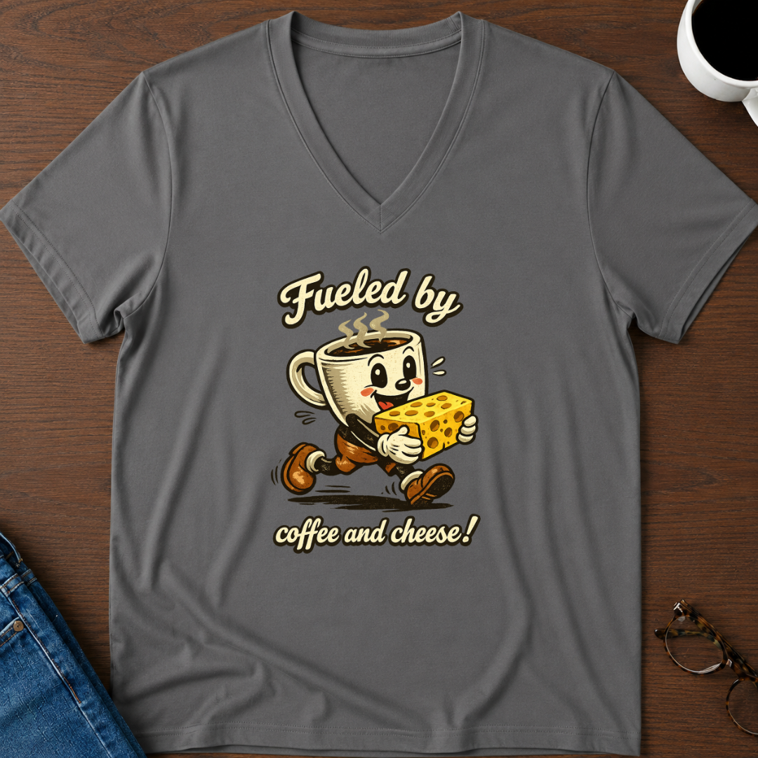 Fueled By Coffee & Cheese V-Neck Tee