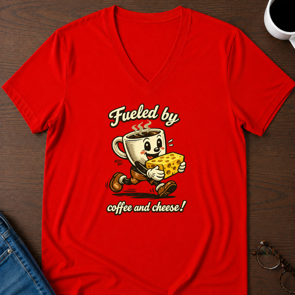 Fueled By Coffee & Cheese V-Neck Tee