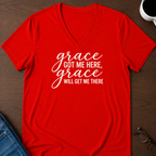 Grace Got Me Here, Grace Will Get Me There V-Neck Tee