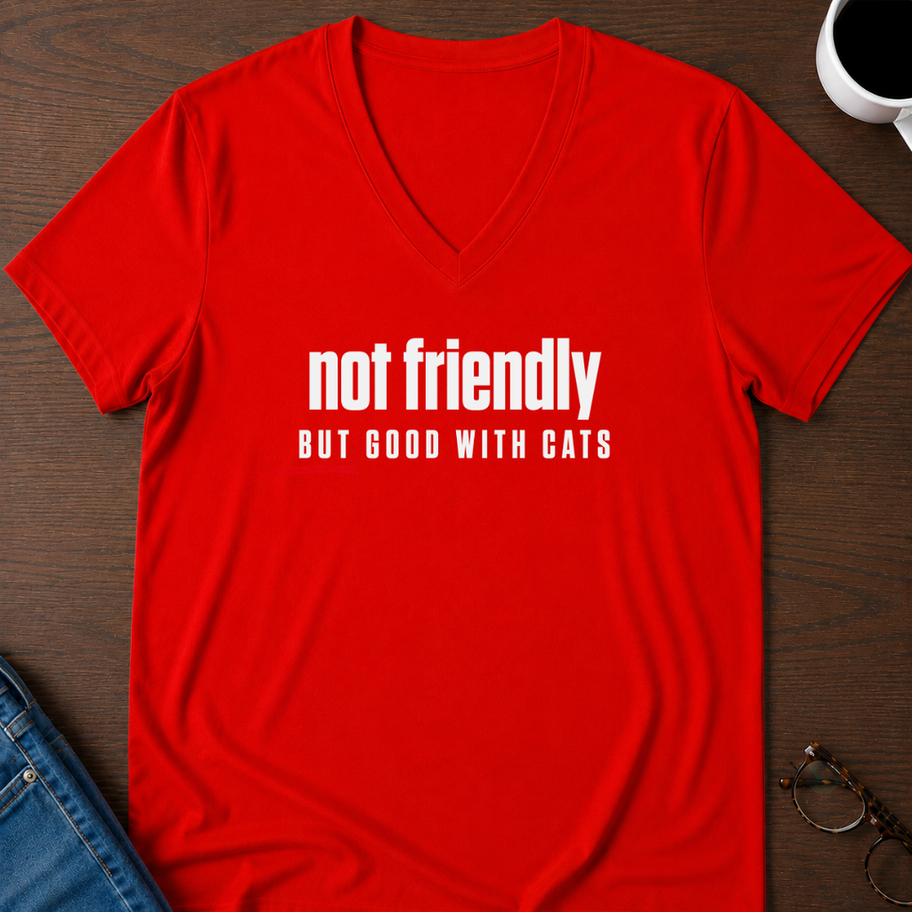 Not Friendly, But Good With Cats V-Neck Tee