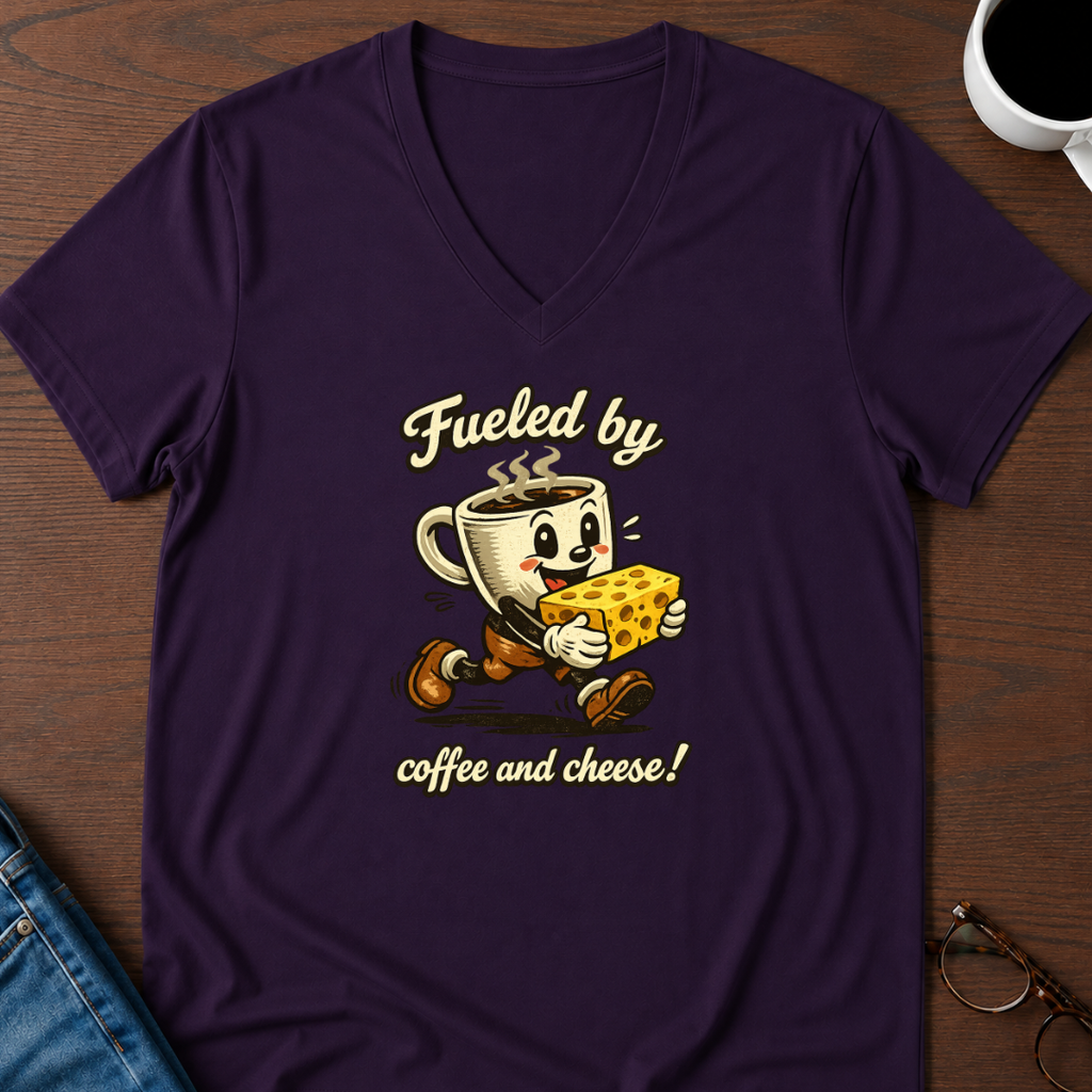 Fueled By Coffee & Cheese V-Neck Tee