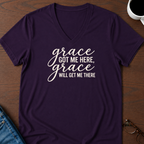 Grace Got Me Here, Grace Will Get Me There V-Neck Tee