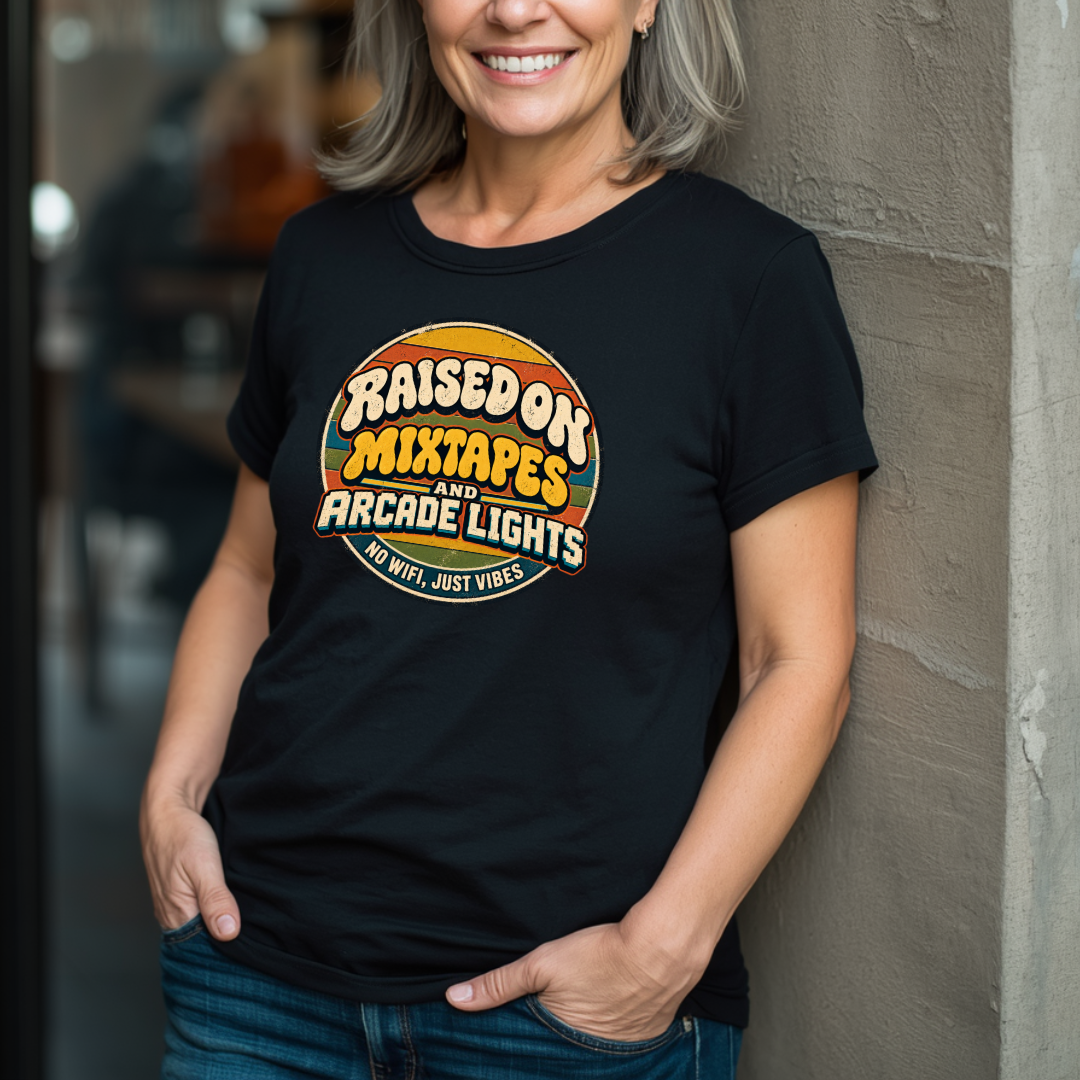 Raised On Mixed Tapes & Arcade Lights T-Shirt