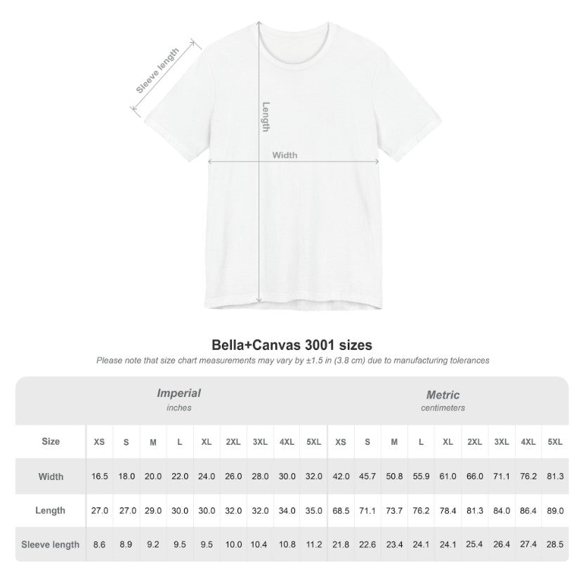 sizechart-tshirt for Fitness Theme